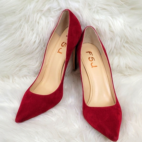 FSJ Shoes - FSJ Red Velvet sexy pumps. Approx 4.5in heel 👠. Wore twice.